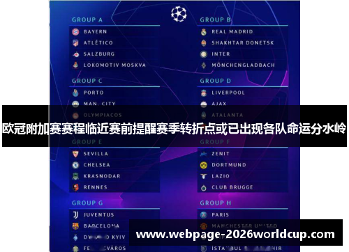 欧冠附加赛赛程临近赛前提醒赛季转折点或已出现各队命运分水岭